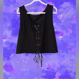 Shein Plus - Black Lace up tank top